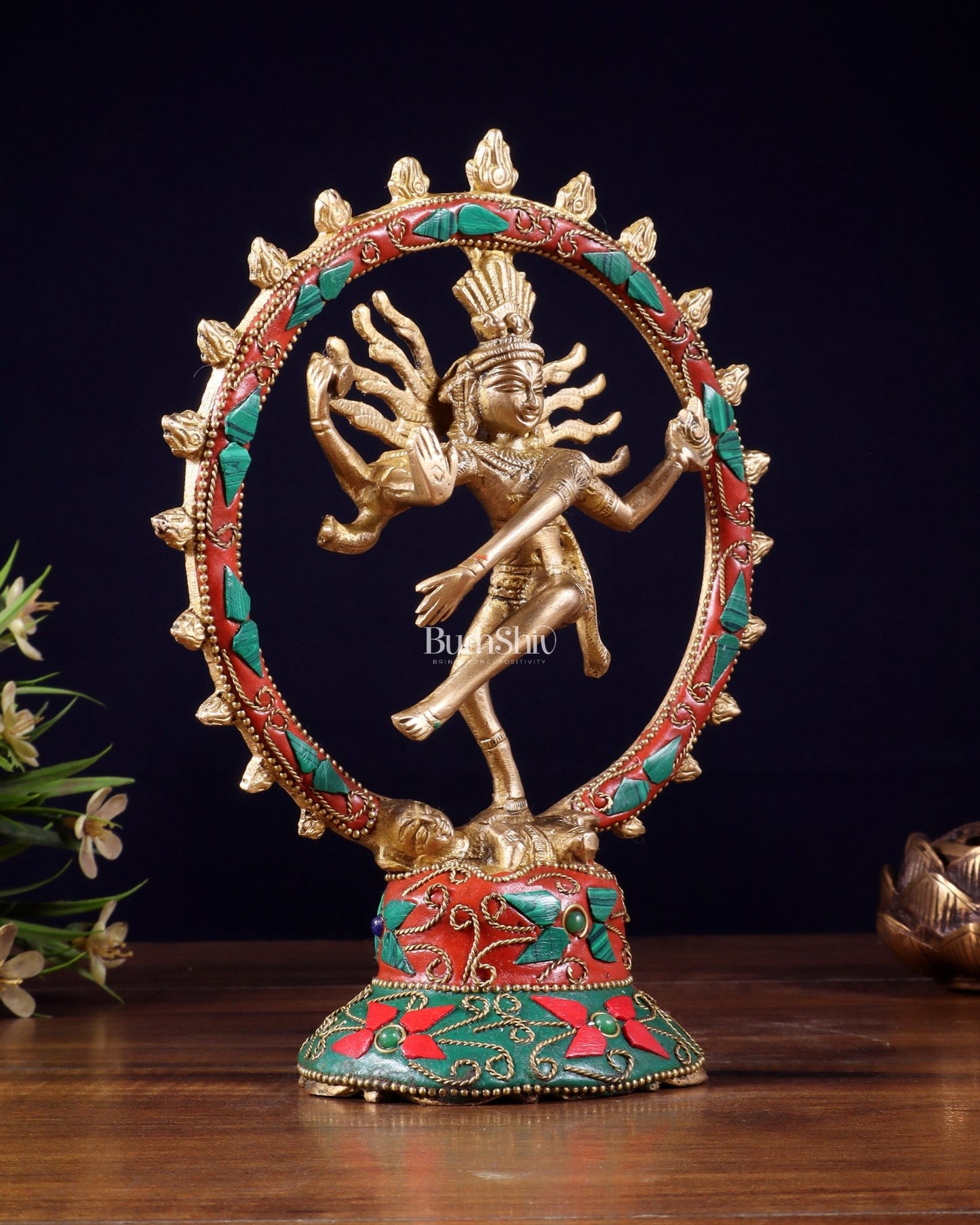 Brass Superfine Nataraja Idol - 7.5 Inch stonework - Budhshiv.com