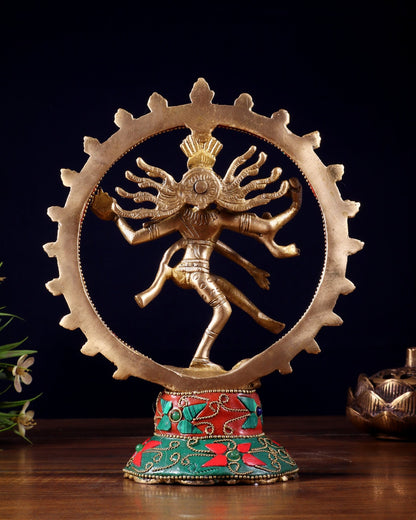 Brass Superfine Nataraja Idol - 7.5 Inch stonework - Budhshiv.com