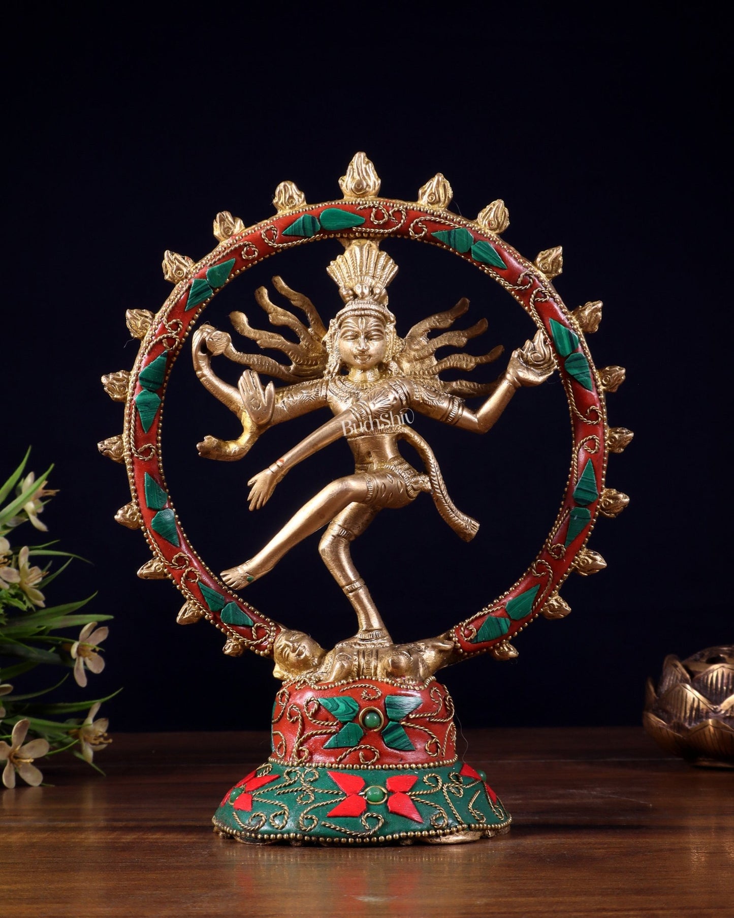 Brass Superfine Nataraja Idol - 7.5 Inch stonework - Budhshiv.com