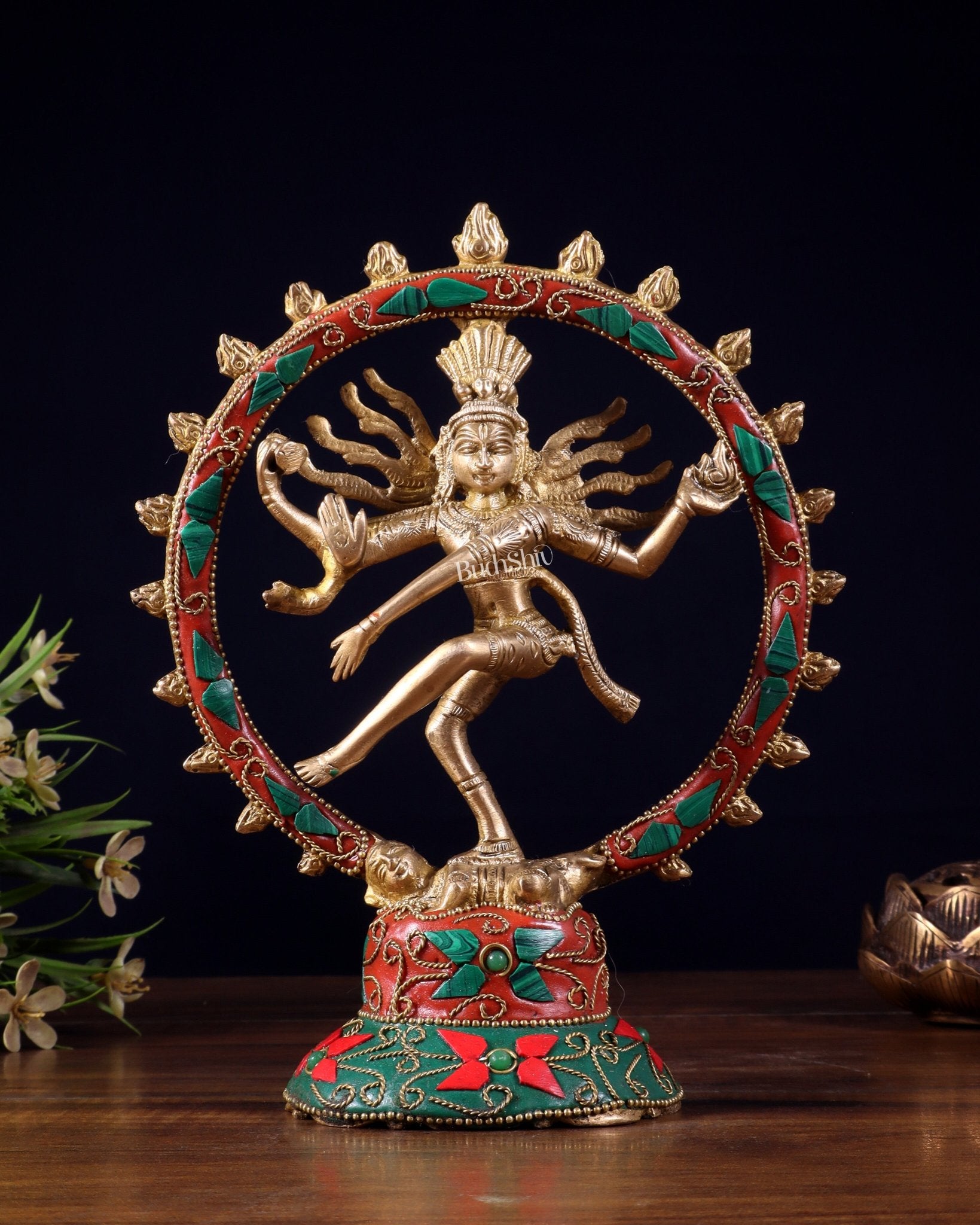 Brass Superfine Nataraja Idol - 7.5 Inch stonework - Budhshiv.com