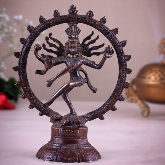 Brass Superfine Nataraja Idol - 7.5 Inch Vintage Bronze tone - Budhshiv.com