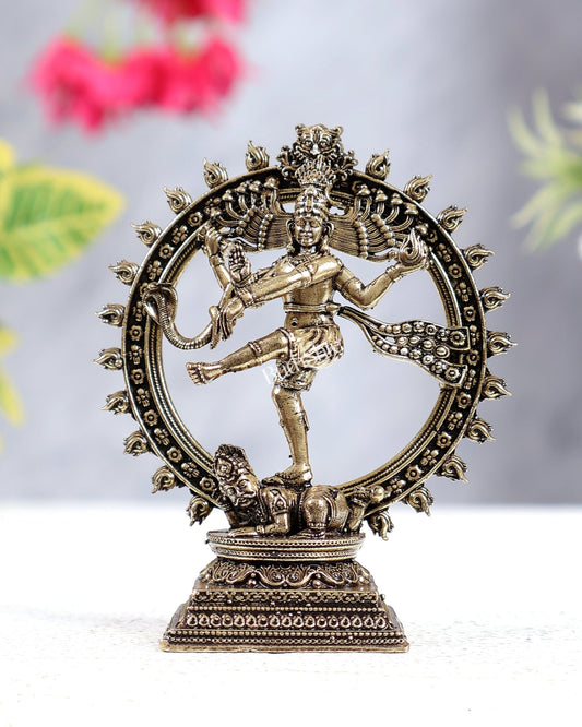 Brass Superfine Nataraja Miniature Idol – Intricately Crafted Lord Shiva Cosmic Dance Sculpture (3 Inches) - Budhshiv.com
