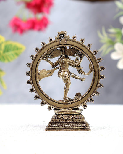 Brass Superfine Nataraja Miniature Idol – Intricately Crafted Lord Shiva Cosmic Dance Sculpture (3 Inches) - Budhshiv.com