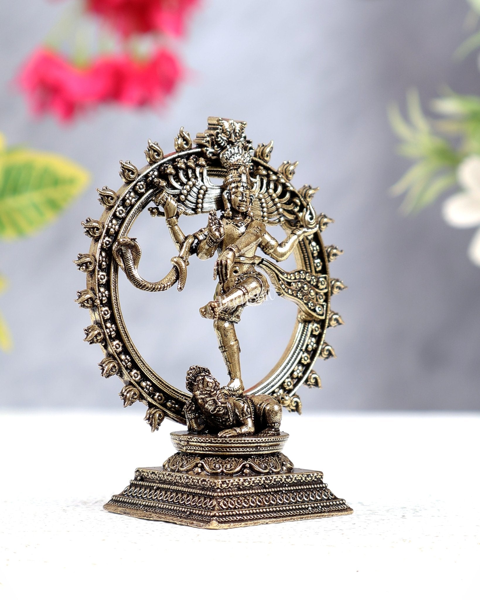 Brass Superfine Nataraja Miniature Idol – Intricately Crafted Lord Shiva Cosmic Dance Sculpture (3 Inches) - Budhshiv.com