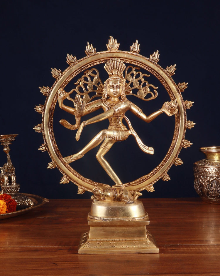 Brass Superfine Nataraja Statue - 11.5" enhanced Sculpture - Budhshiv.com