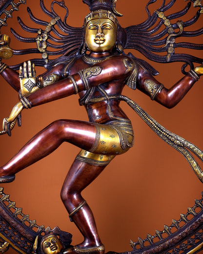 Brass Superfine Nataraja Statue – Double Chola Tone Grand Masterpiece 36 inch - Budhshiv.com