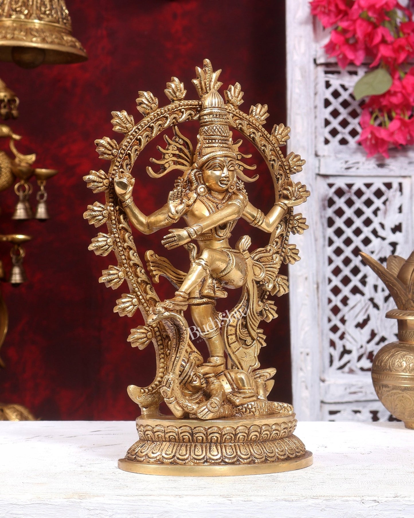 Brass Superfine Nataraja with Temple Arch | Finely Handcrafted 12 inch - Budhshiv.com