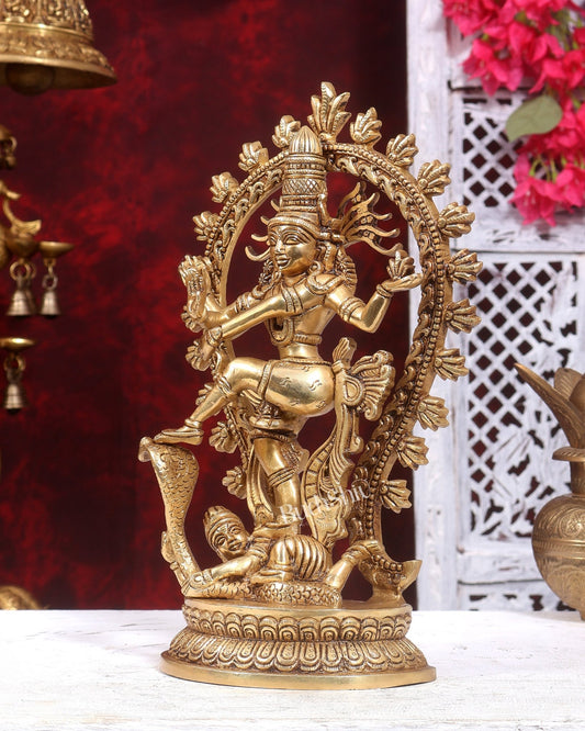 Brass Superfine Nataraja with Temple Arch | Finely Handcrafted 12 inch - Budhshiv.com