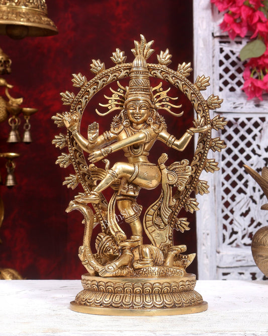 Brass Superfine Nataraja with Temple Arch | Finely Handcrafted 12 inch - Budhshiv.com