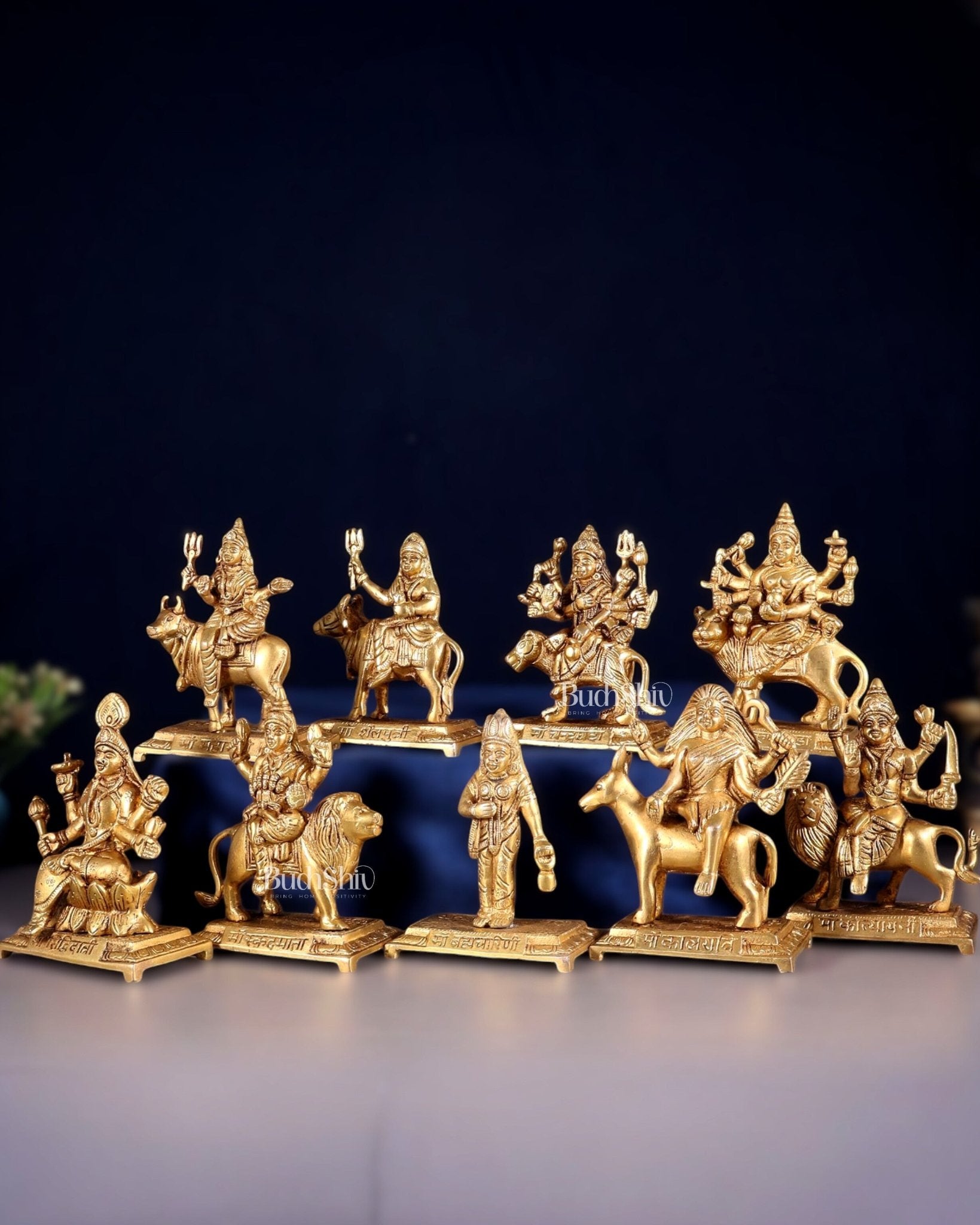 Brass Superfine Navadurga idols Set: 9 Divine Avatars for Daily Navratri Pooja - Budhshiv.com