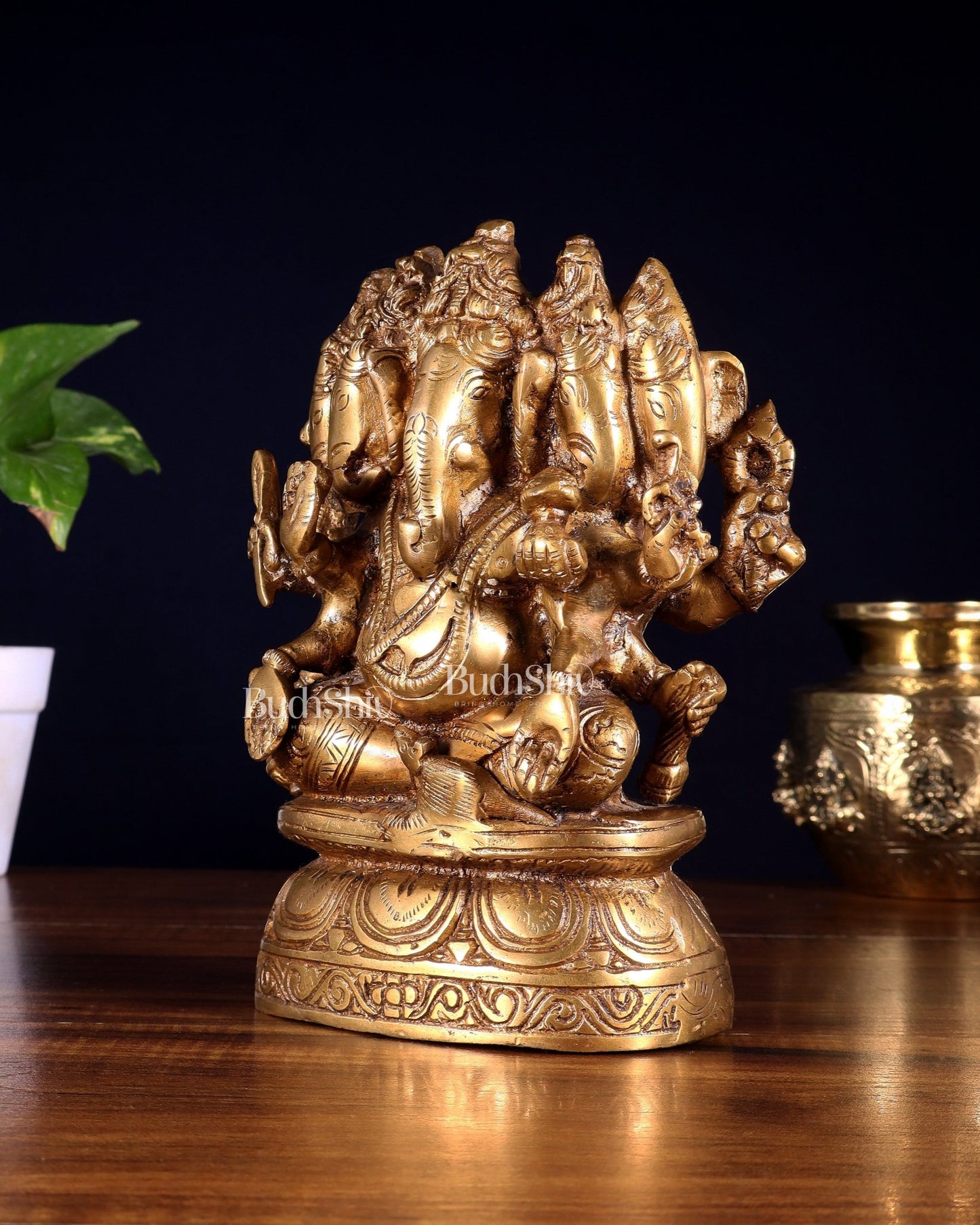 Brass Superfine Panchmukhi Ganesha Idol - 8 Inch - Budhshiv.com