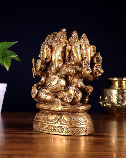 Brass Superfine Panchmukhi Ganesha Idol - 8 Inch - Budhshiv.com
