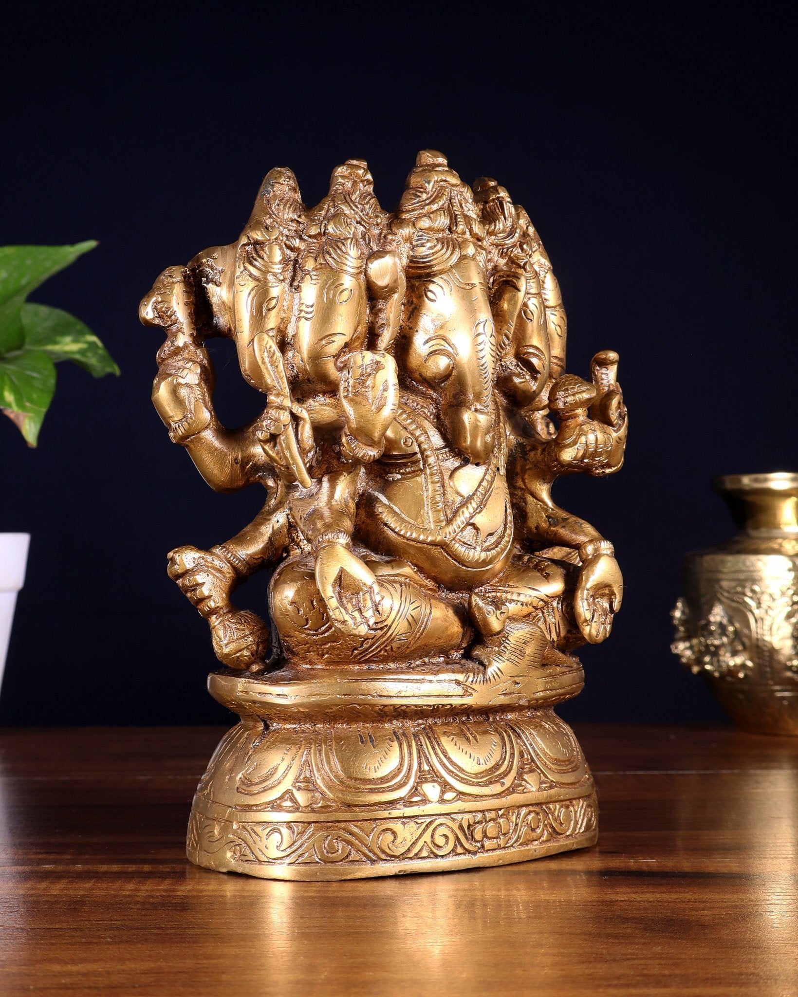 Brass Superfine Panchmukhi Ganesha Idol - 8 Inch - Budhshiv.com