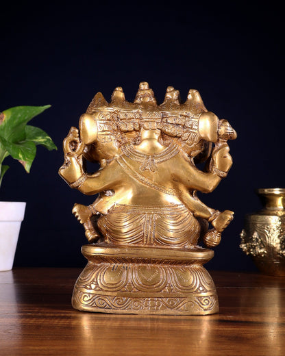 Brass Superfine Panchmukhi Ganesha Idol - 8 Inch - Budhshiv.com