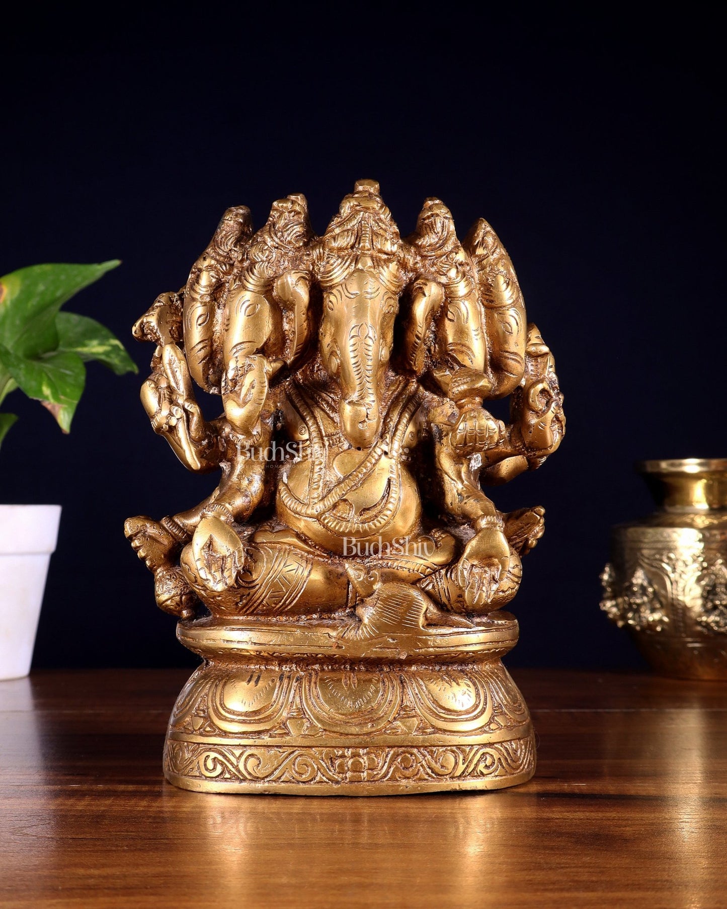 Brass Superfine Panchmukhi Ganesha Idol - 8 Inch - Budhshiv.com