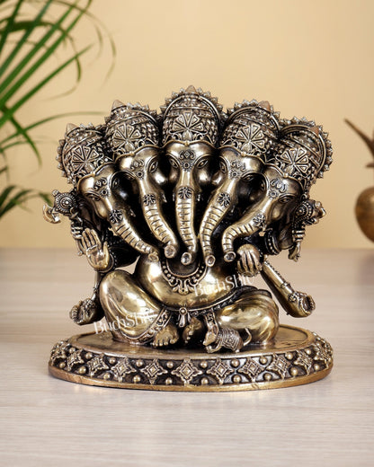Brass Superfine Panchmukhi Ganesha Idol – Five - faced Ganesha, 4.2" - Budhshiv.com