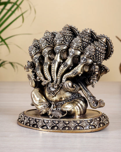 Brass Superfine Panchmukhi Ganesha Idol – Five - faced Ganesha, 4.2" - Budhshiv.com