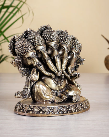 Brass Superfine Panchmukhi Ganesha Idol – Five - faced Ganesha, 4.2" - Budhshiv.com