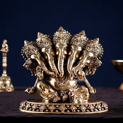 Brass Superfine Panchmukhi Ganesha Idol – Five - Headed Ganesha, 4.2" - Budhshiv.com