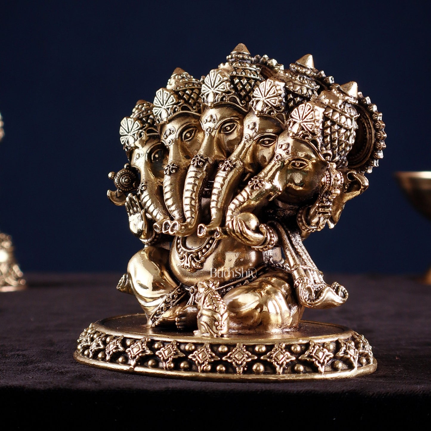 Brass Superfine Panchmukhi Ganesha Idol – Five - Headed Ganesha, 4.2" - Budhshiv.com