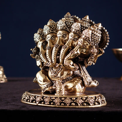 Brass Superfine Panchmukhi Ganesha Idol – Five - Headed Ganesha, 4.2" - Budhshiv.com