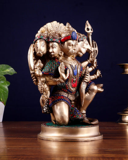 Brass Superfine Panchmukhi Hanuman 11 " with stonework - Budhshiv.com