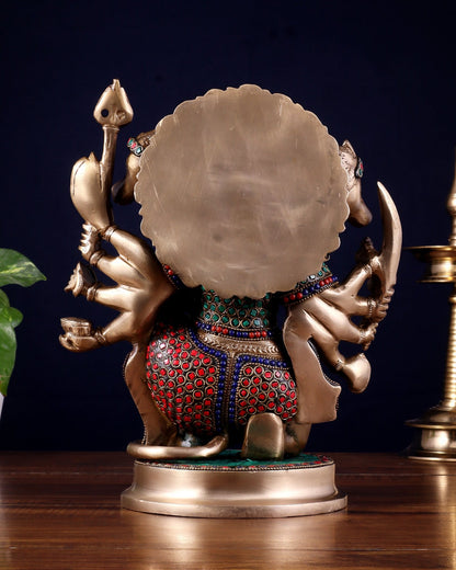 Brass Superfine Panchmukhi Hanuman 11 " with stonework - Budhshiv.com