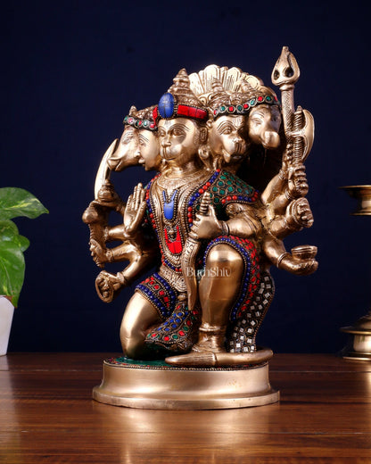 Brass Superfine Panchmukhi Hanuman 11 " with stonework - Budhshiv.com