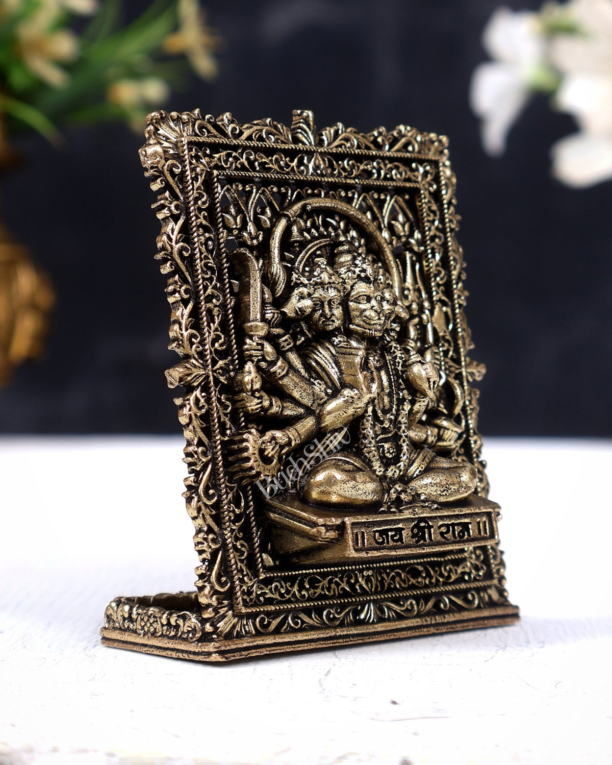 Brass Superfine Panchmukhi Hanuman Car Dashboard Idol (3 Inches) - Budhshiv.com