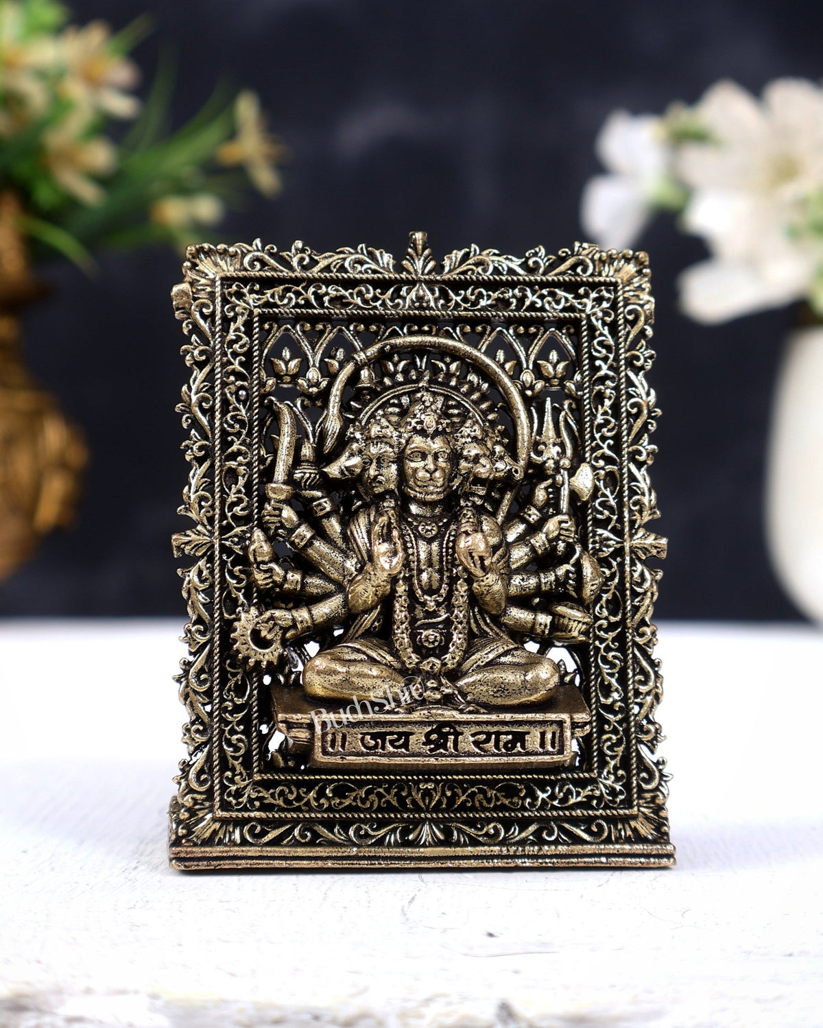 Brass Superfine Panchmukhi Hanuman Car Dashboard Idol (3 Inches) - Budhshiv.com