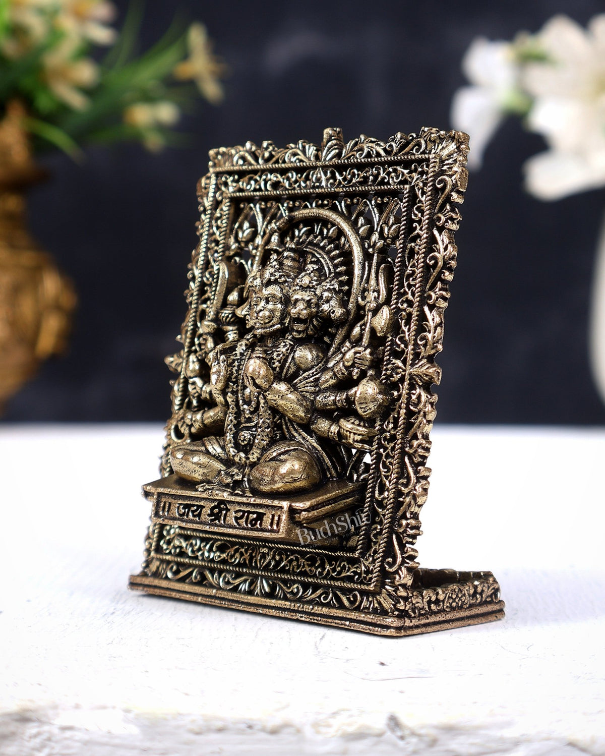 Brass Superfine Panchmukhi Hanuman Car Dashboard Idol (3 Inches) - Budhshiv.com