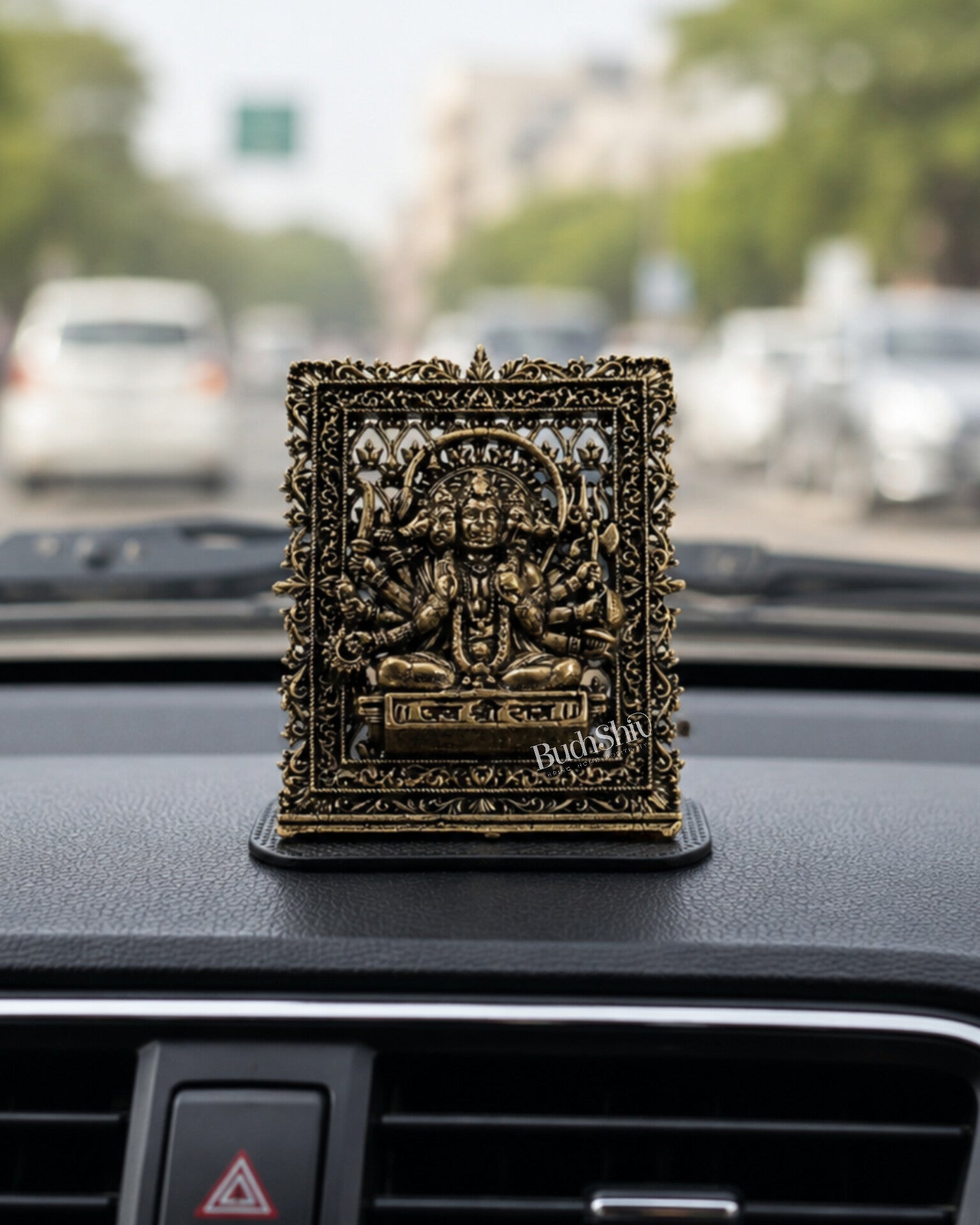 Brass Superfine Panchmukhi Hanuman Car Dashboard Idol – Protective Divine Miniature (3 Inches) - Budhshiv.com