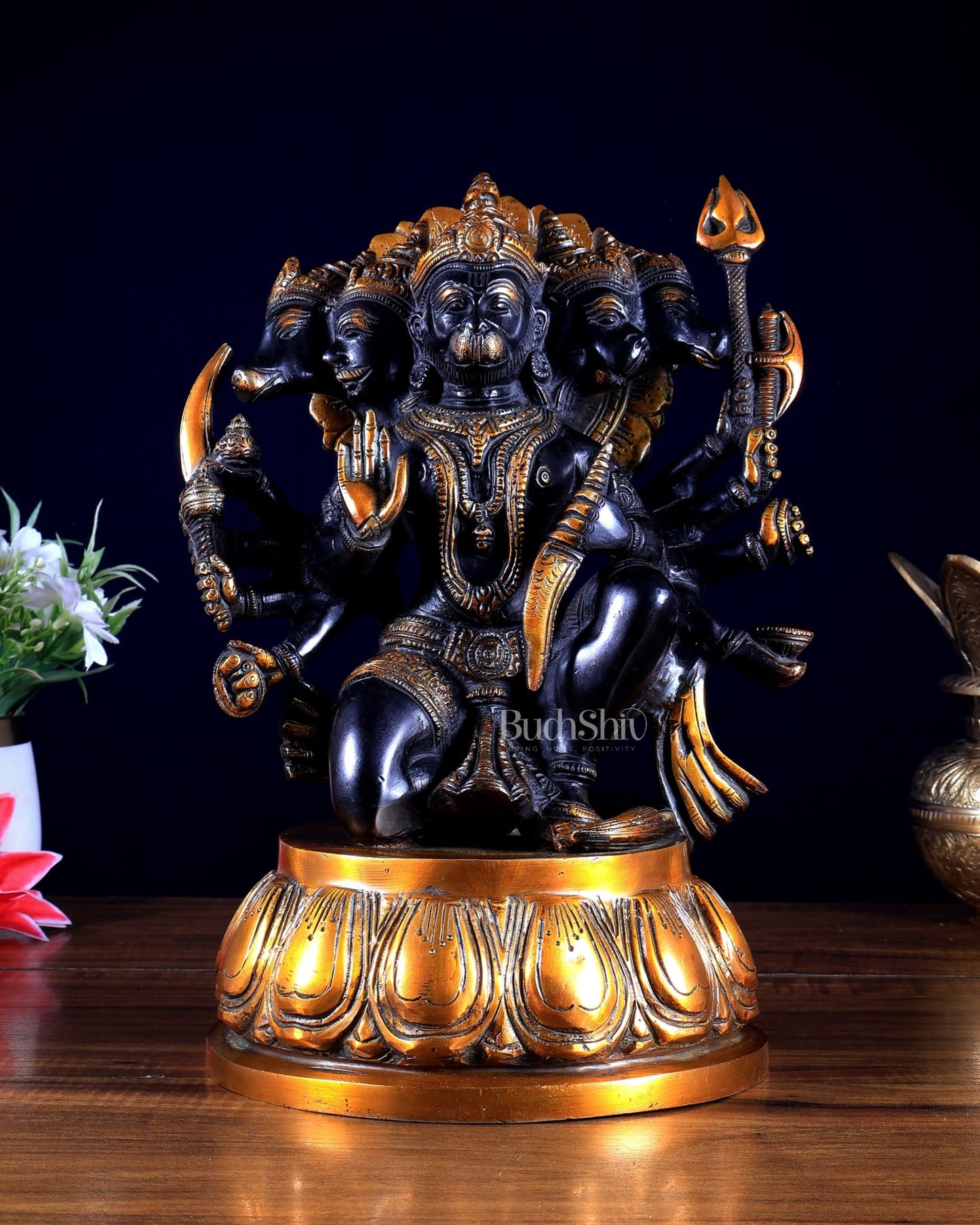 Brass Superfine Panchmukhi Hanuman Idol 13 inch - Budhshiv.com