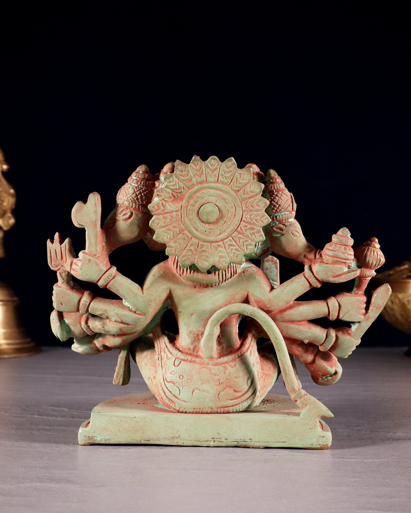 Brass Superfine Panchmukhi Hanuman idol 6 inch green tone - Budhshiv.com