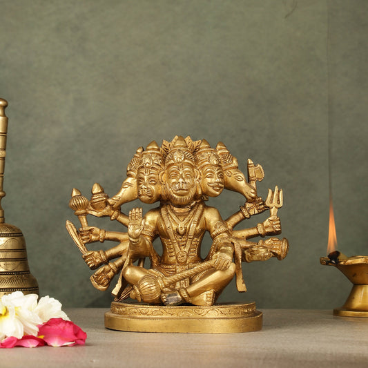 Brass Superfine Panchmukhi Hanuman idol 6 inch - Budhshiv.com