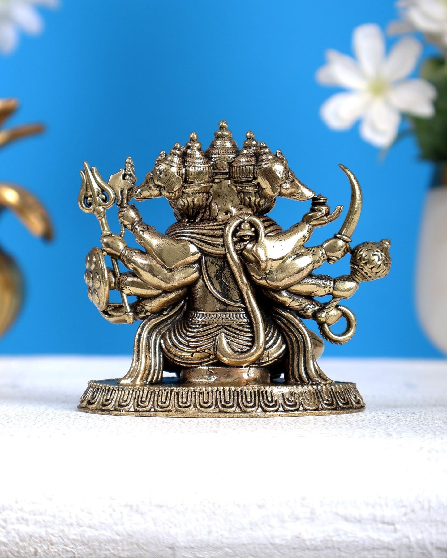 Brass Superfine Panchmukhi Hanuman Idol – Cross Legged Divine Sculpture (3 Inches) - Budhshiv.com