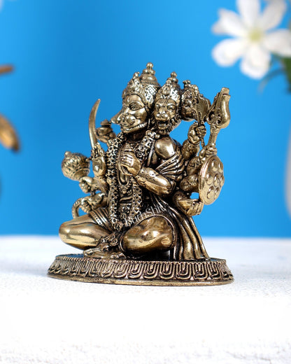 Brass Superfine Panchmukhi Hanuman Idol – Cross Legged Divine Sculpture (3 Inches) - Budhshiv.com