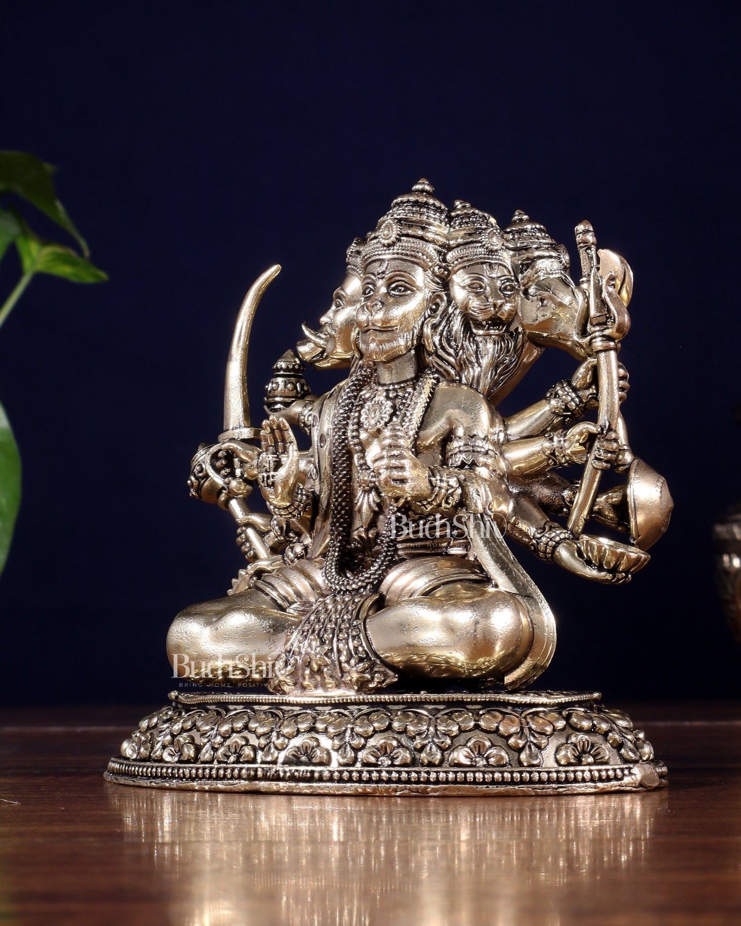 Brass Superfine Panchmukhi Hanuman Idol | Cross - Legged Pose - Budhshiv.com