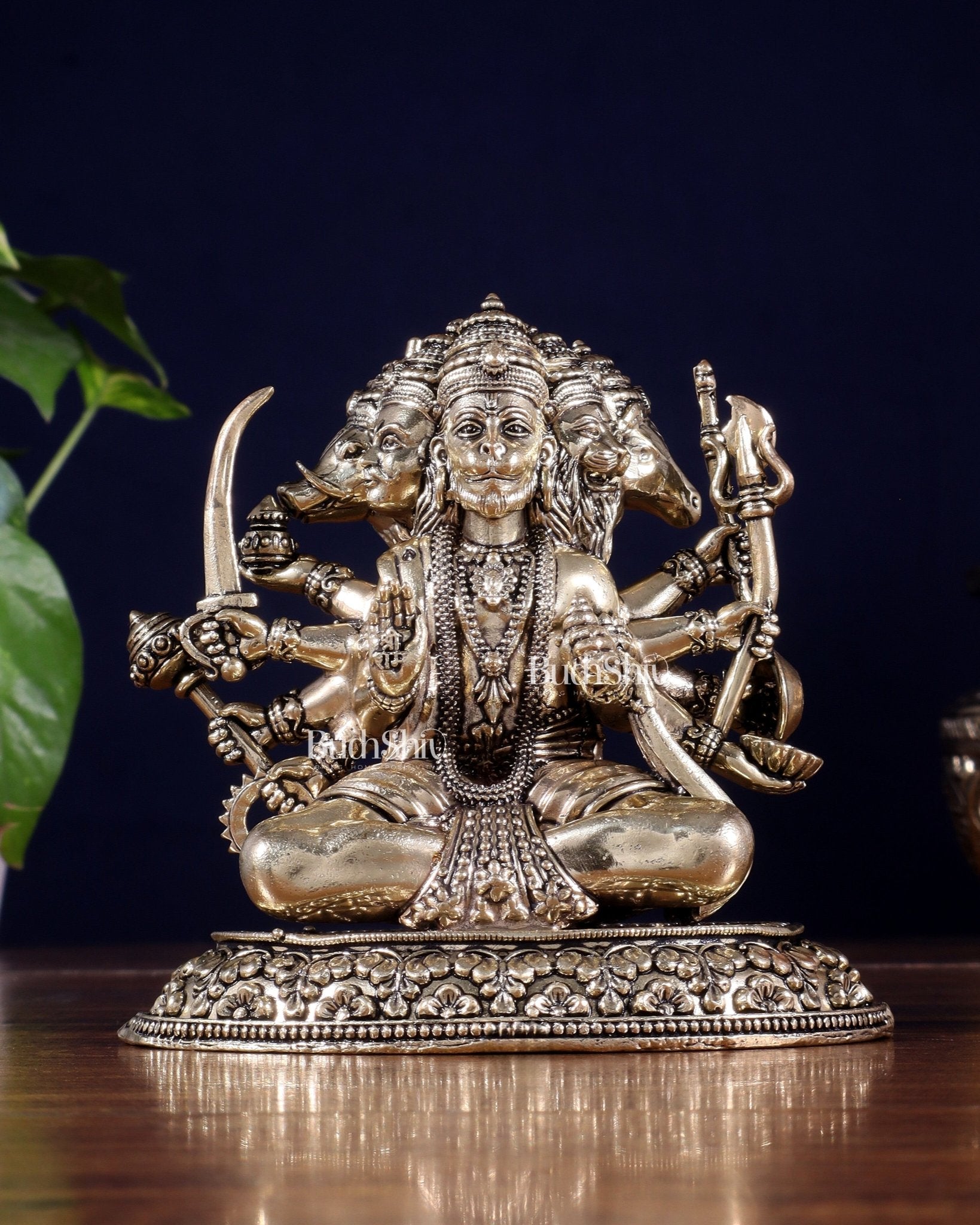 Brass Superfine Panchmukhi Hanuman Idol | Cross - Legged Pose - Budhshiv.com