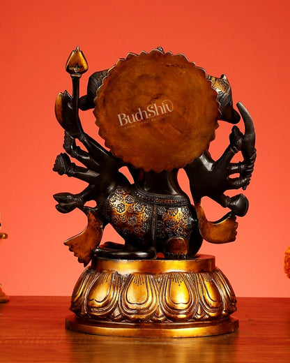 Brass Superfine Panchmukhi Hanuman Idol – Five - Faced Form in Black & Gold Finish 13" - Budhshiv.com
