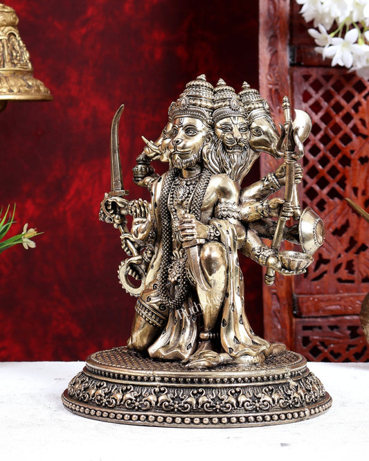 Brass Superfine Panchmukhi Hanuman Idol – Handcrafted Divine Statue 10 inch - Budhshiv.com