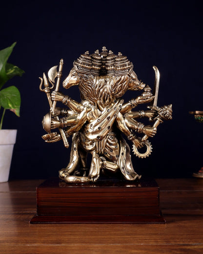 Brass Superfine Panchmukhi Hanuman Idol on Wooden Base – 8 Inch - Budhshiv.com