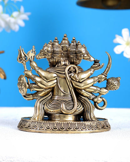 Brass Superfine Panchmukhi Hanuman Idol with Crossed Legs – Highly Detailed Divine Sculpture (5 Inches) - Budhshiv.com