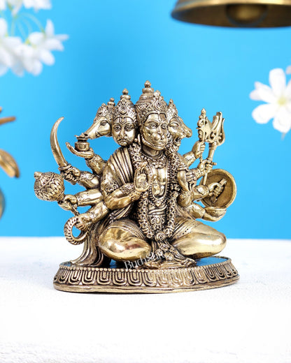 Brass Superfine Panchmukhi Hanuman Idol with Crossed Legs – Highly Detailed Divine Sculpture (5 Inches) - Budhshiv.com