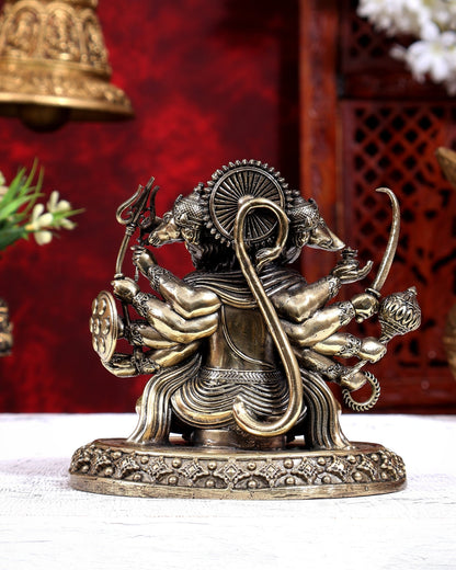 Brass Superfine Panchmukhi Hanuman Seated Cross-Legged Idol | Intricate Five-Faced 5 inch - Budhshiv.com