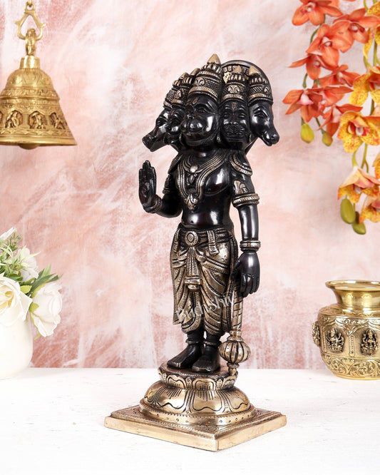Brass Superfine Panchmukhi Hanuman Standing Idol – Black Finish Heavy Handcrafted Statue (14 Inches) - Budhshiv.com