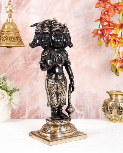 Brass Superfine Panchmukhi Hanuman Standing Idol – Black Finish Heavy Handcrafted Statue (14 Inches) - Budhshiv.com