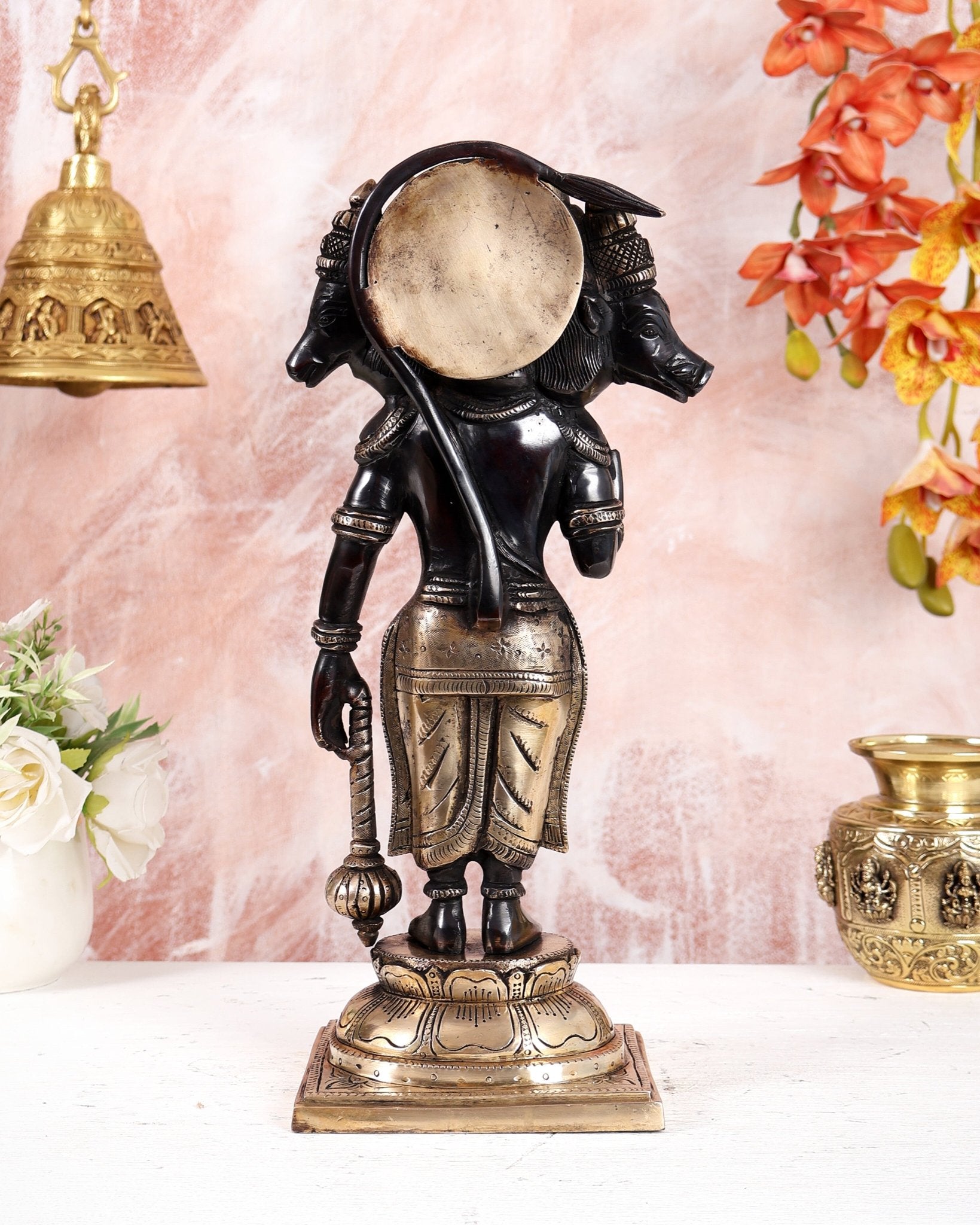 Brass Superfine Panchmukhi Hanuman Standing Idol – Black Finish Heavy Handcrafted Statue (14 Inches) - Budhshiv.com