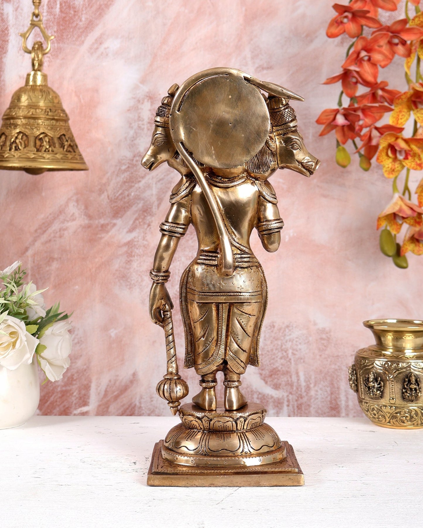Brass Superfine Panchmukhi Hanuman Standing Idol – Heavy Handcrafted Divine Statue (14 Inches) - Budhshiv.com