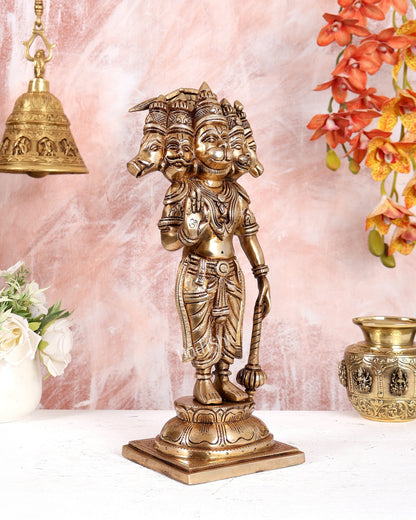 Brass Superfine Panchmukhi Hanuman Standing Idol – Heavy Handcrafted Divine Statue (14 Inches) - Budhshiv.com